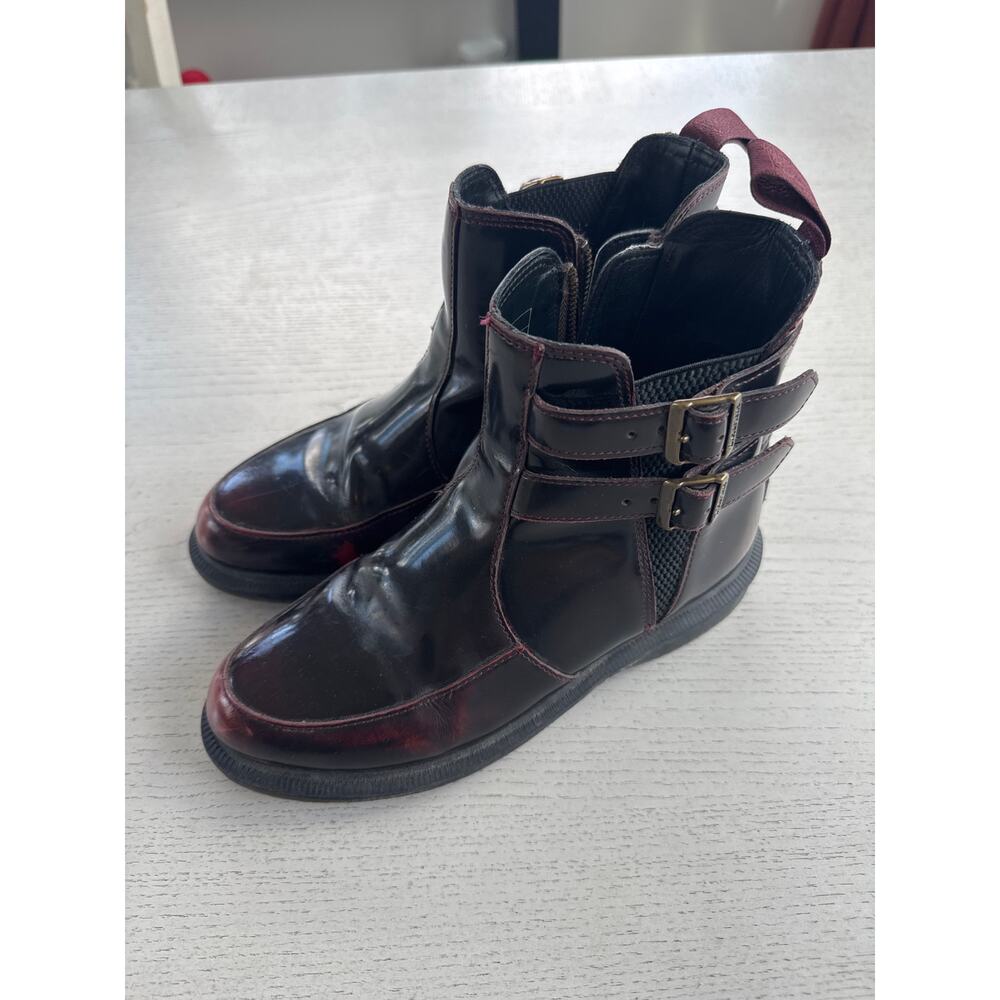 Doc Martens Flora Smooth Leather Buckle Chelsea Boots Dark Red Whimsigoth Goth